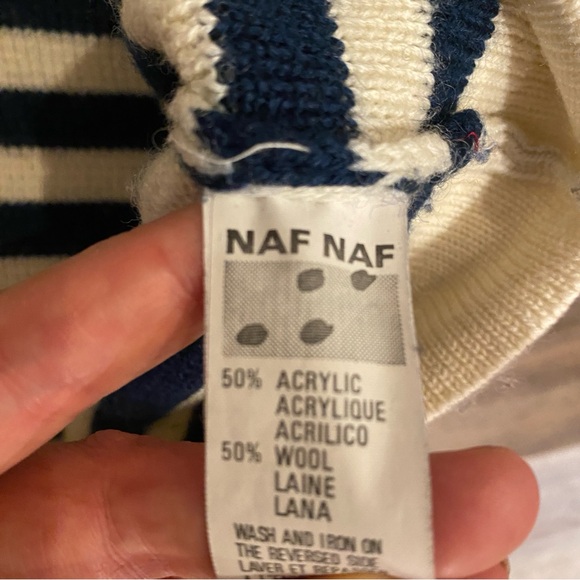 Vintage Naf Naf Wool Blend Embroidered Striped Sweater 🐑 - Picture 8 of 10